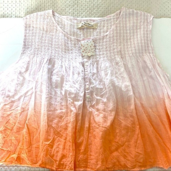 FREE PEOPLE WOMEN'S BLOUSE Orange SIZE Medium SMOCKED HENLEY $78 - Picture 5 of 6